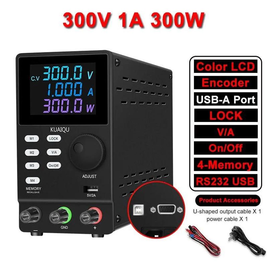 Programmierbare einstellbare DC-Stromversorgung - Labornetzgerät - 300 V 1 A 300 W - RS-232 - 220 V AC Eingang - Konstante Spannung/Strom