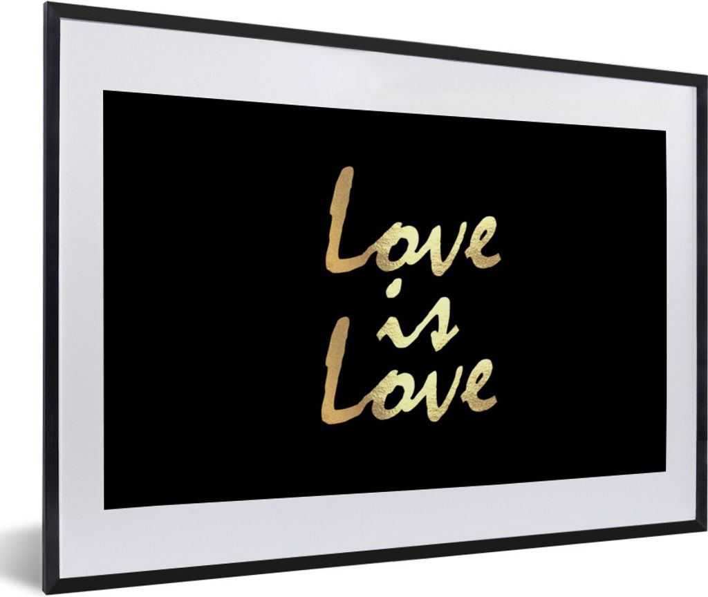 MuchoWow Gerahmtes Poster Zitat - Liebe - Gold 60x40 cm - Poster mit Schwarzem Bilderrahmen Wandposter Rahmen Foto Bilder - Schlafzimmer - Plakat...