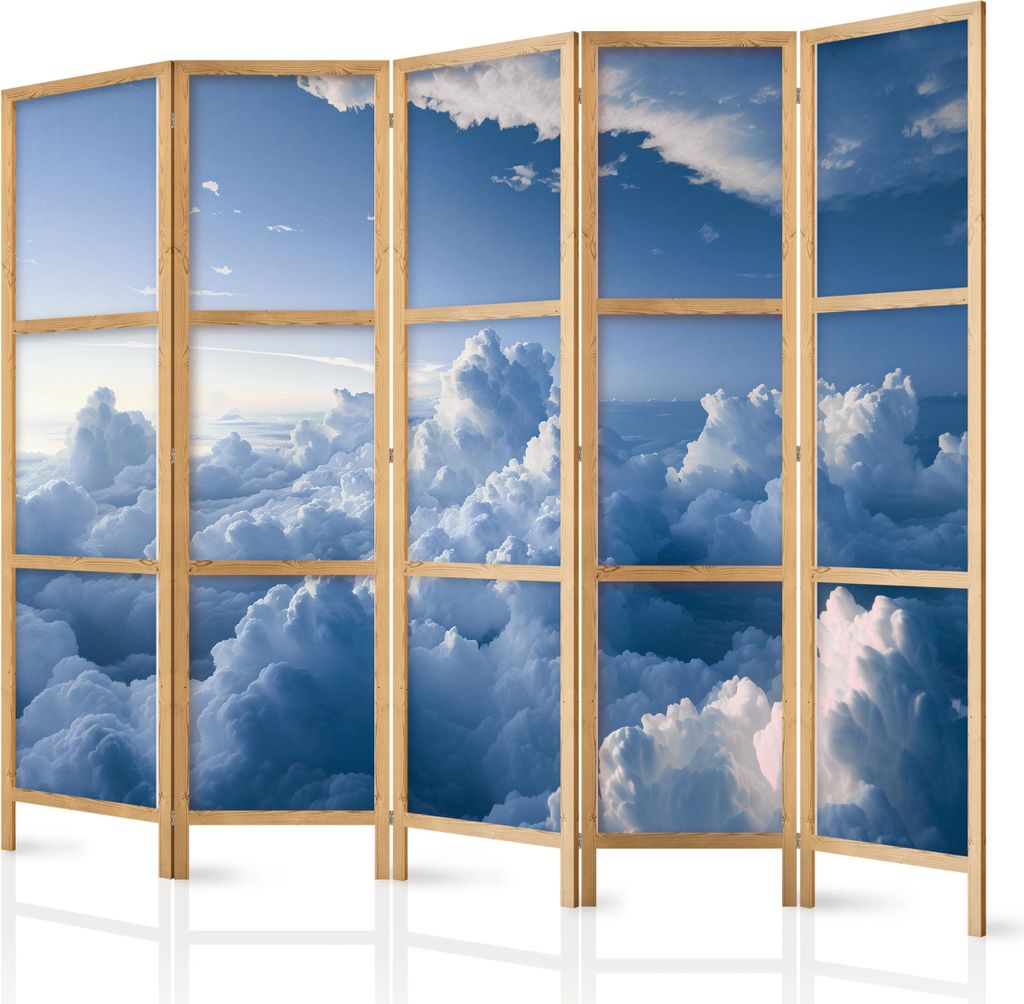 5-teiliger Einseitiger Vlies Japanischer Paravent - Aerial Landscapes: Rays Illuminating Fluffy Cloud Formations 225x172 cm Landschaften b-H-10049-...
