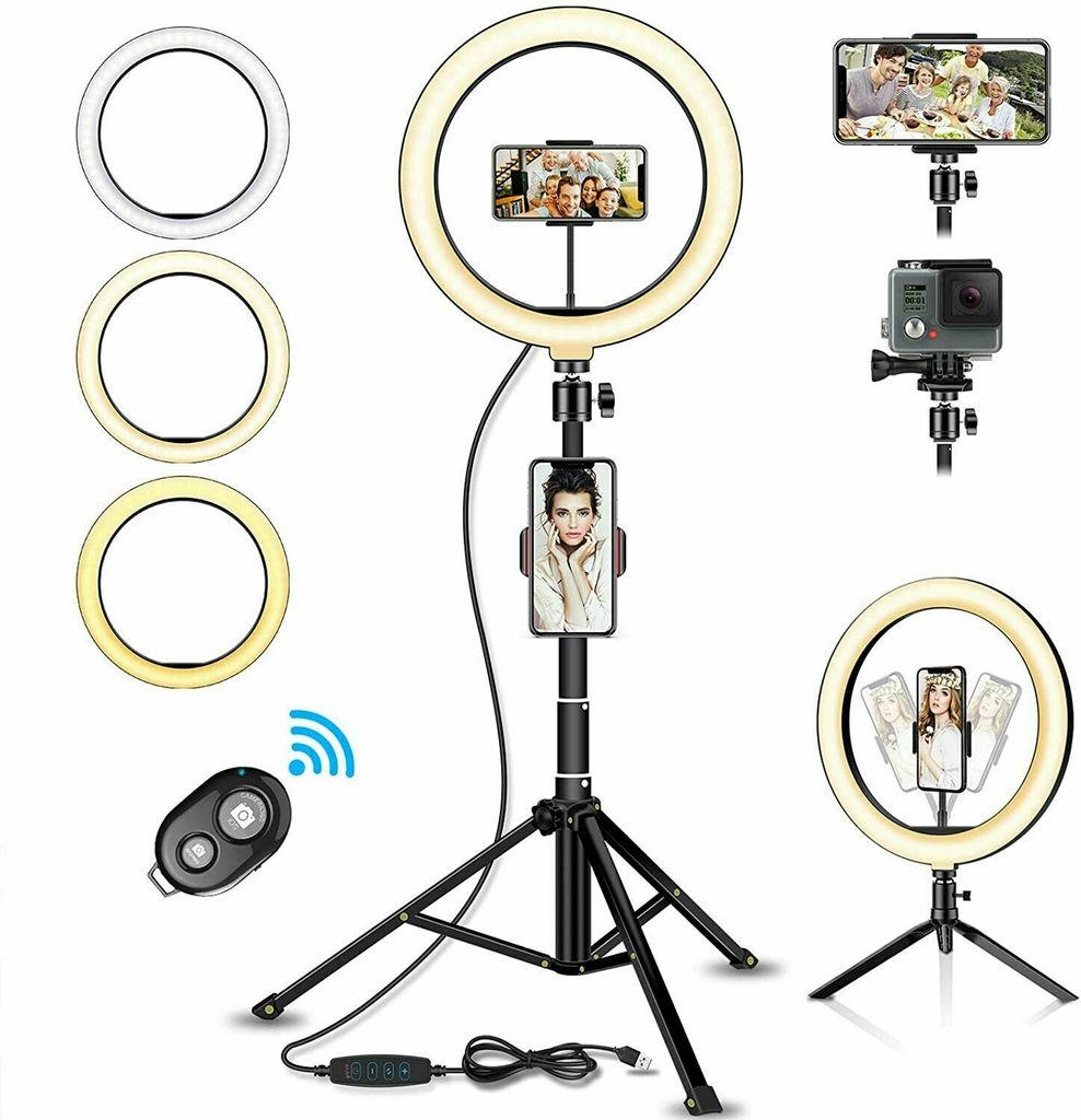 10"LED Ringlicht Ringleuchte Lampe Handyhalter Kit Selfie mit Stativ USB YouTube 