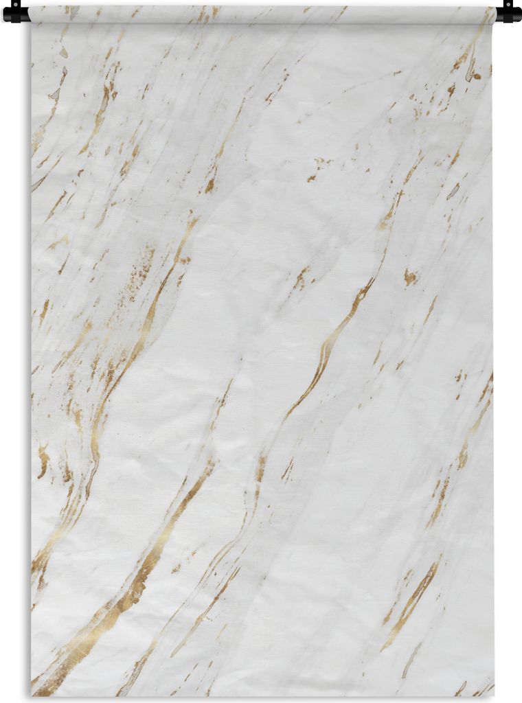 MuchoWow Wandteppich Wandbehang Marmor - Gold - Weiß 120x180 cm Tapisserie Dekoration Wandtuch - Schlafzimmer - Dekorationen für das Haus