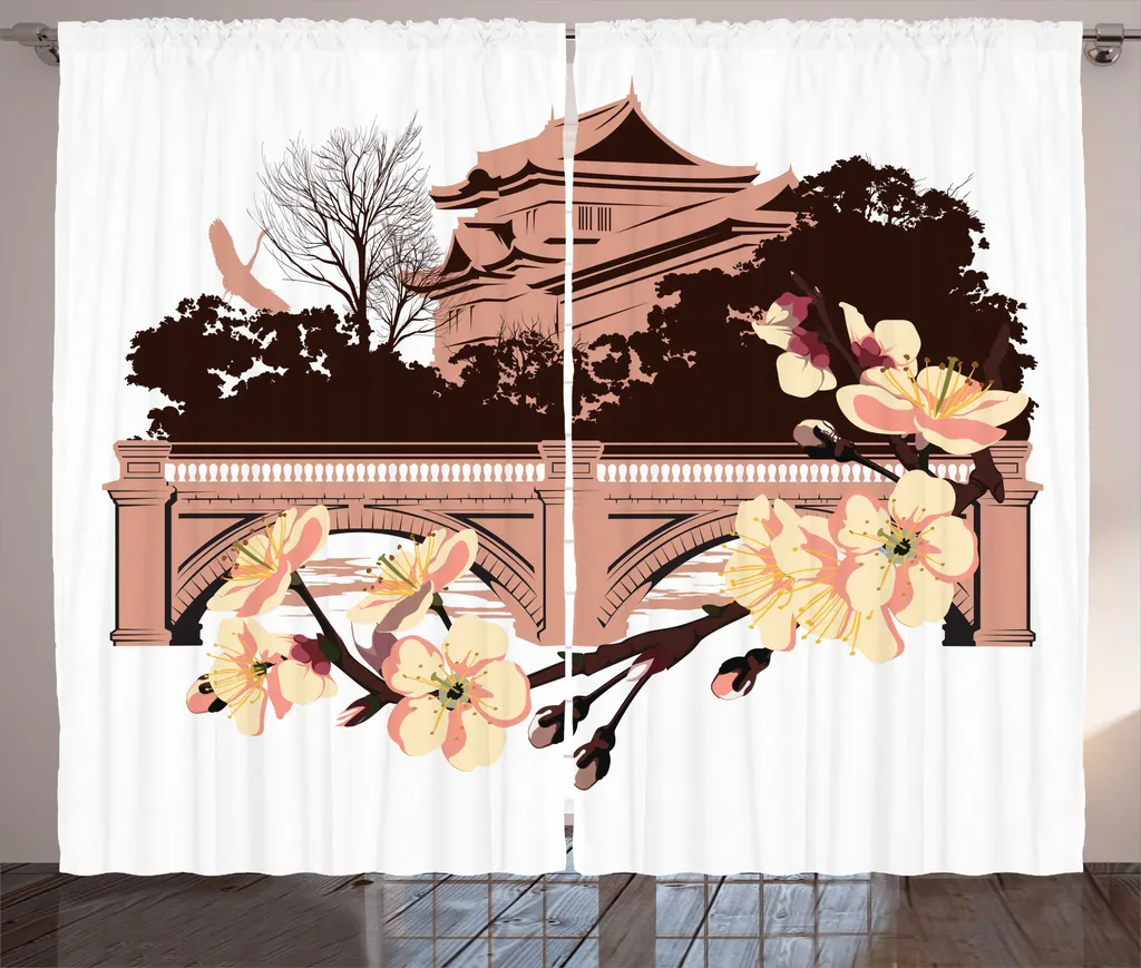 ABAKUHAUS Rideau Japonais Cherry Blossom 280x225cm Brun Rouille Scellé