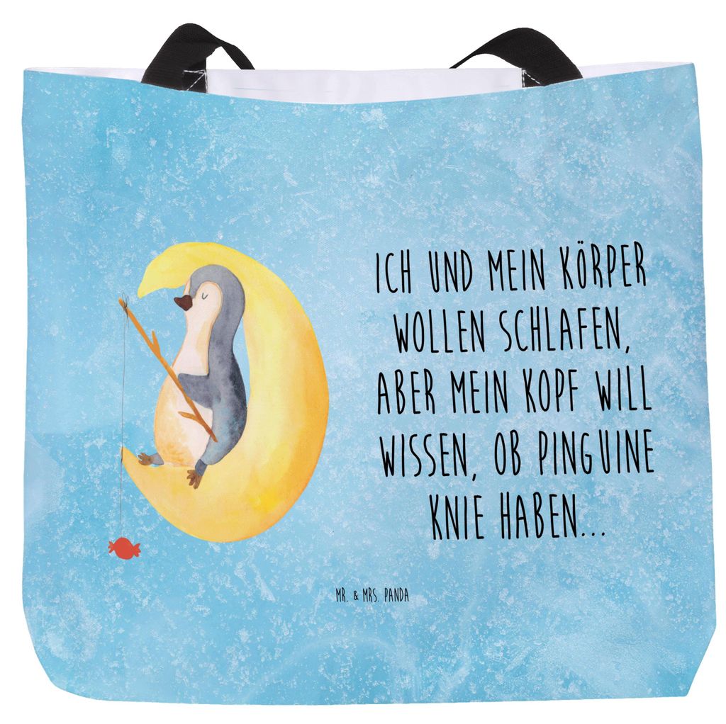 Mr. & Mrs. Panda Tote Bag Pinguin Mond - Eisblau - Geschenk, Spruch, Angel, Schlafzimmer, Schultasche, Tragetasche, Tasche, Einkaufstasche, Süßig...