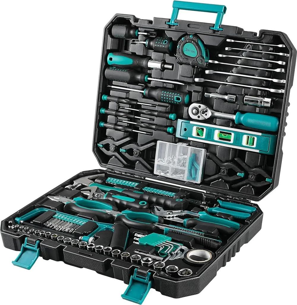198-teiliger Werkzeugkoffer - Ratschen- und Steckschlüsselsatz - Schraubendreher-Set - Für Haus und Auto-Reparatur - Aus Metall - Im Koffer - 44x...