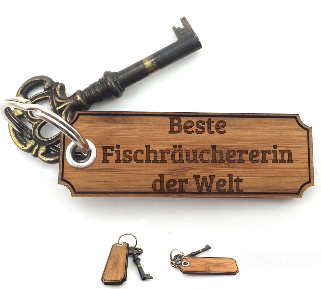 Mr. & Mrs. Panda Schlüssel Anhänger Fischräuchererin - Bambus - Geschenk, für tasche, Taschenanhänger, Berufsausbildung, Geschenke, Glücksbri...