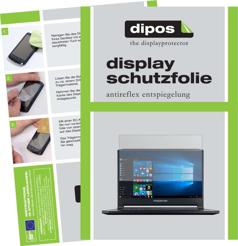 2x Schutzfolie für Predator Triton 500 matt Displayschutzfolie Folie Display Schutz dipos