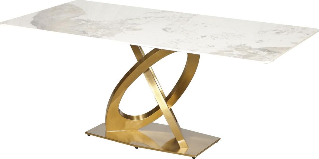 FURNLUX Esstisch Modig Marmor Weiss Und Gold 180cm / Hauptfarbe: Weiß / Abmessungen: 180 x 75 x 90 cm