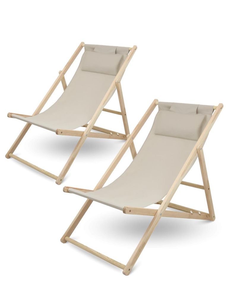 holz4home® 2er Set Liegestuhl klappbar Creme I Sonnenliege Produktbild 