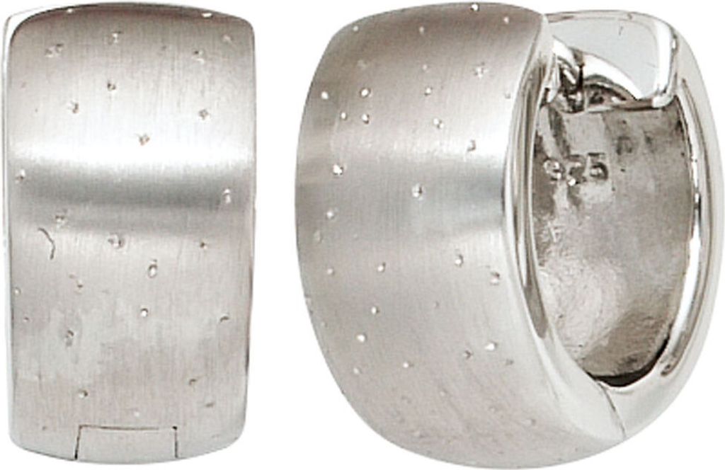 Ohrringe Creolen 13,8mm 925 Silber breit Ohrschmuck Glitzereffekt