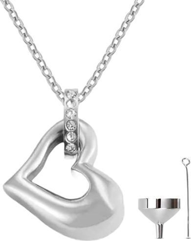 Luxe Ascheanhänger mit Kette (55 cm) für Asche, Haare oder Parfum - Gedenkschmuck in Silber - Inkl. Asfüllhilfe und Aufbewahrungstasche