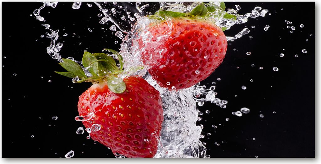 Tulup Glas-Bild - 100x50 -Wandkunst - Wandbild hinter gehärtetem Sicherheitsglas - Essen & Getränke - Erdbeeren Wasser - Rot