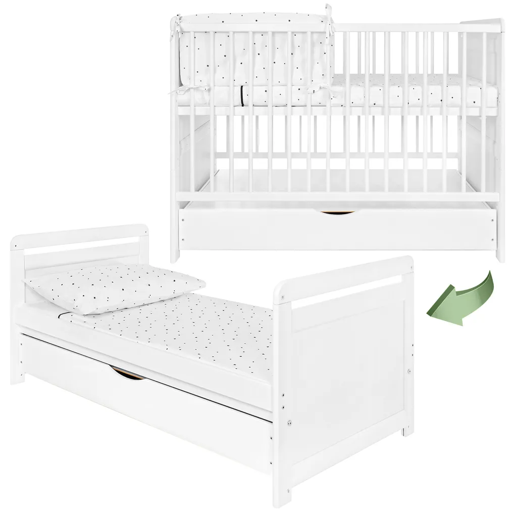 Lit Bébé Blanc 120x60 iGlobal - Évolutif avec tiroir de rangement