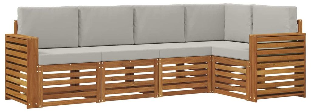 vidaXL Ecksofa Set 5 pcs Natürlich und Hellgrau Massivholz Akazie