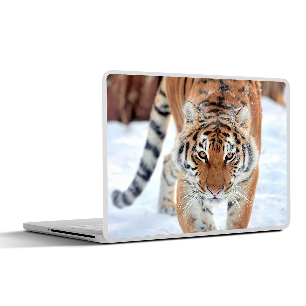 MuchoWow Laptop Aufkleber Sticker Cover Tiger - Schnee - Tiere 25x18 cm - Laptop-Deko