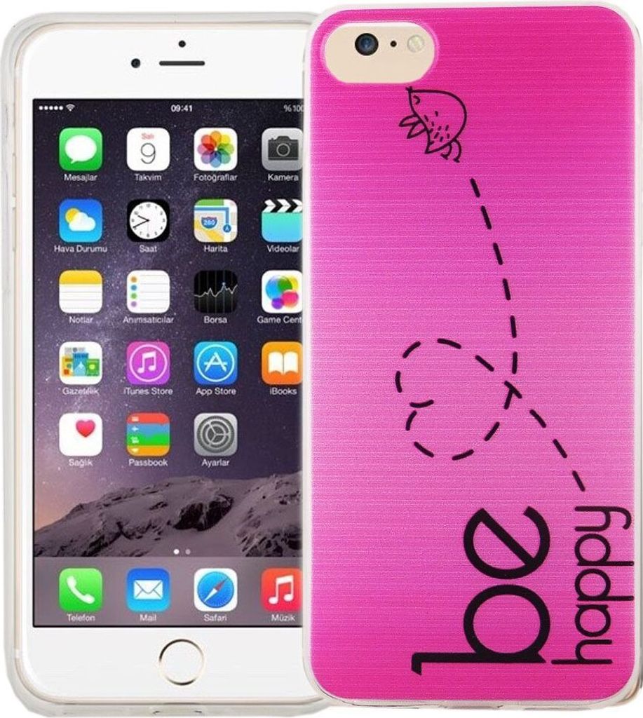Handy Hülle für Apple iPhone 7 Cover Case Schutz Tasche Motiv Slim Silikon TPU Be Happy Pink