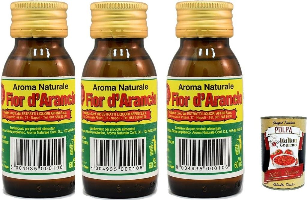 Fior d’Arancio – Natürliches Orangenblüten-Aroma 3x 60 ml – Flüssiges Backaroma für Kuchen, Pastiera, Colomba, Desserts & Cocktails – E...
