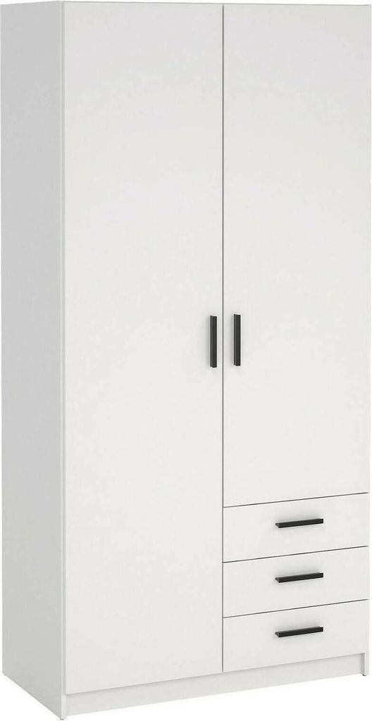 Kleiderschrank 2 Türen Sultani, Schlafzimmermöbel, Schrank, Garderobe, 99x50 h200 cm, Weiß
