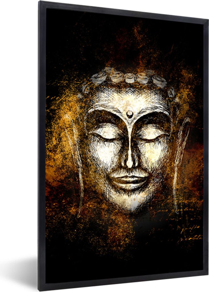 MuchoWow MuchoWow Gerahmtes Poster Buddha - Kopf - Schwarz 40x60 cm - Poster mit zchwarzem Bilderrahmen - Papierdruck - Wandbilder