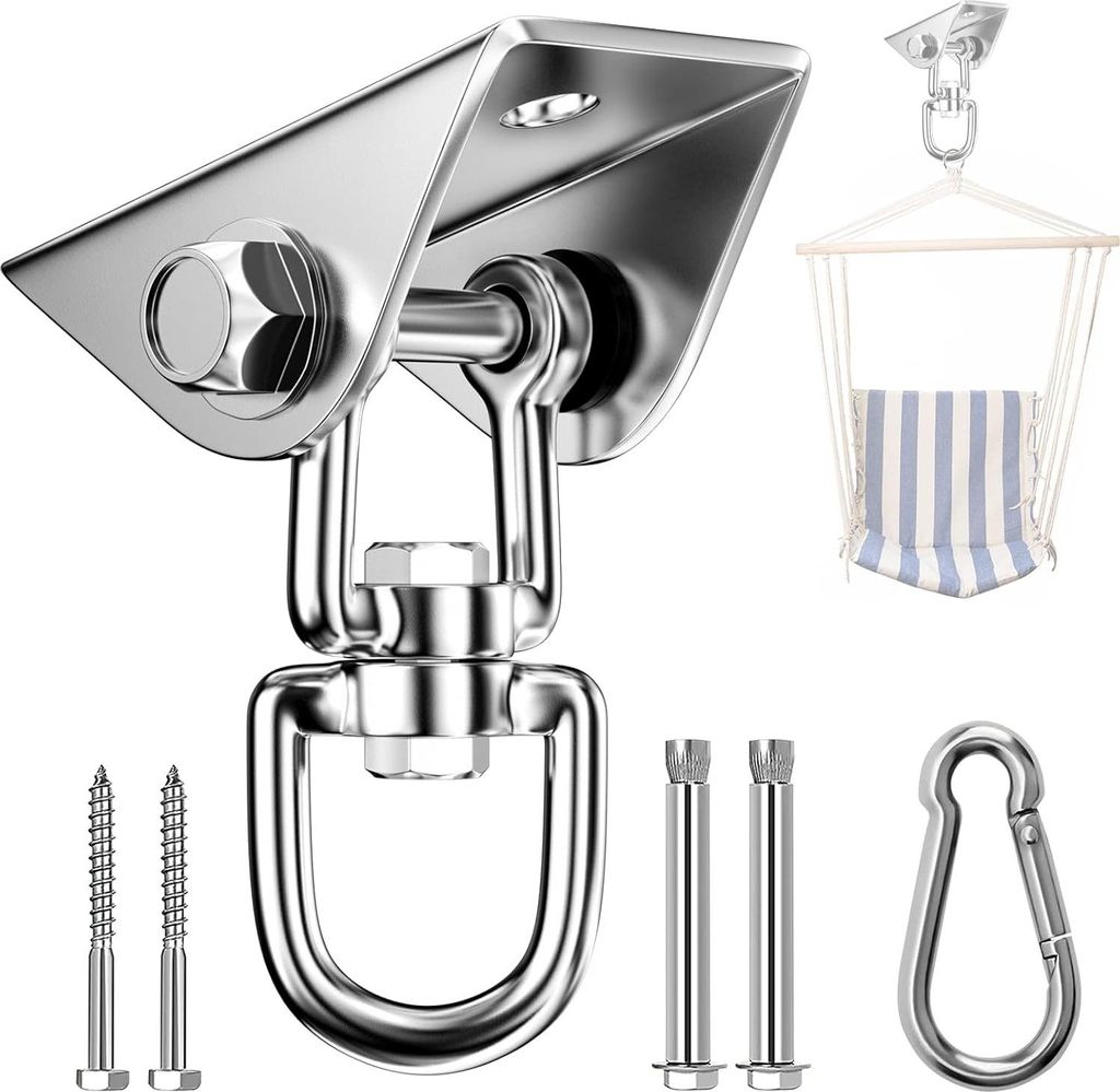 Deckenhaken, schweres Edelstahl, Tragfähigkeit 450 kg, 360° drehbar, Aufhängehaken mit Schraube für Holzträger und Betondecken, Haken für Hä...