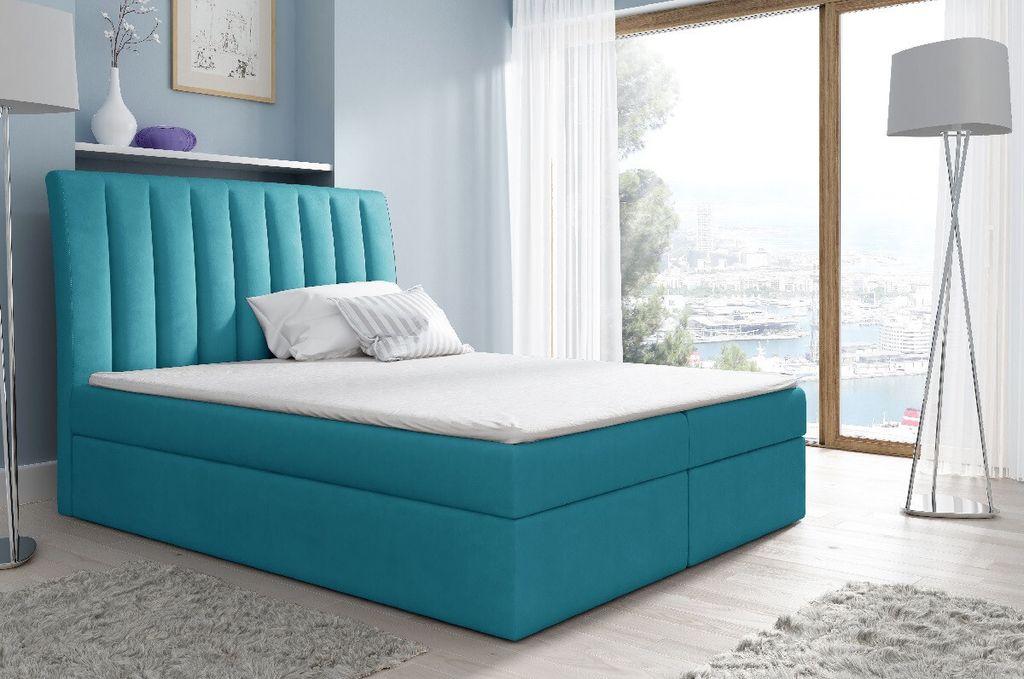 Kontinentales Bett Kaspis blau 120 + Gratis-Topper