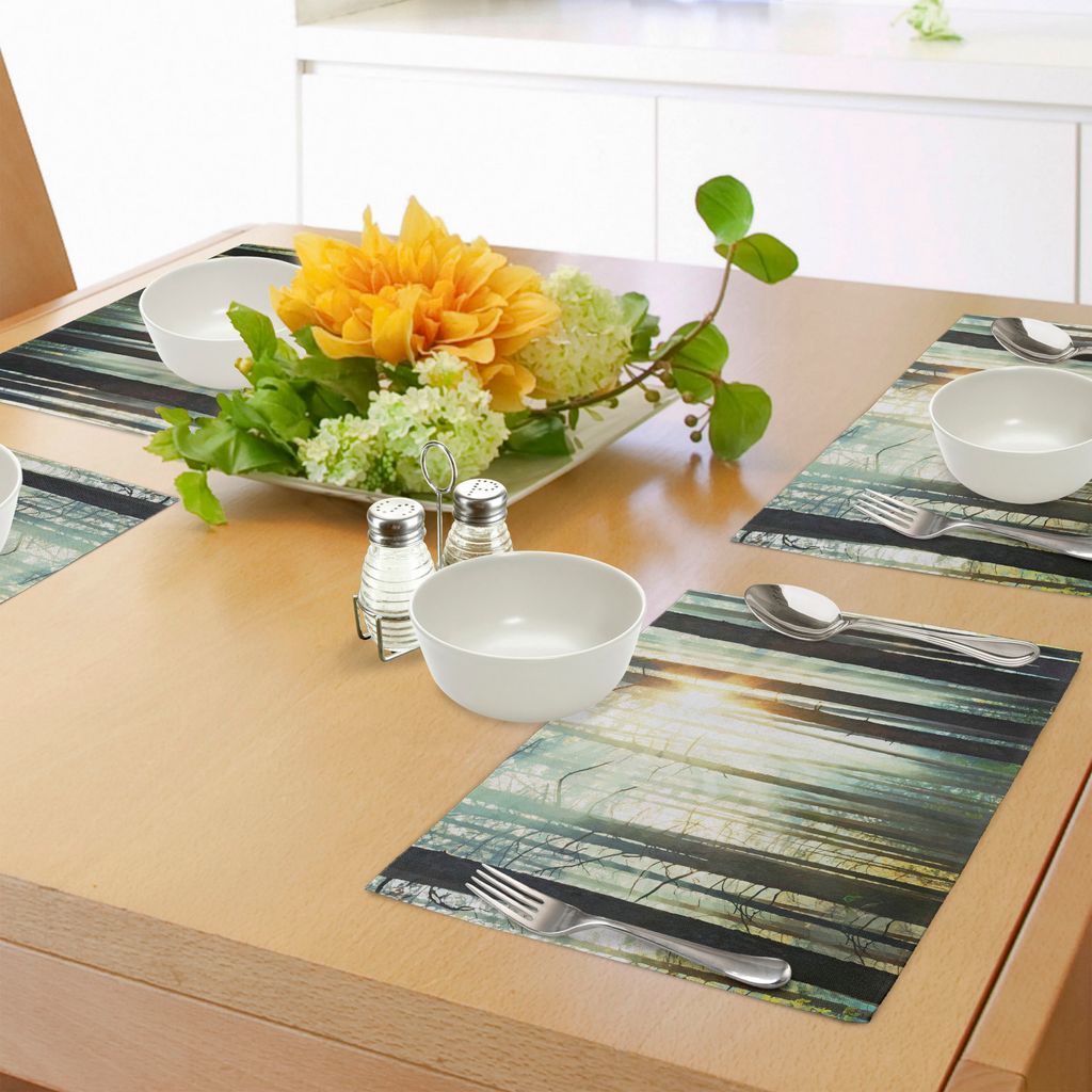 ABAKUHAUS Natur Platzmatten, Nebel im verzauberten Wald mit Sunbeams, die Effekt-Digital-Kunst-Bild malen, Tiscjdeco aus Farbfesten Stoff für das ...