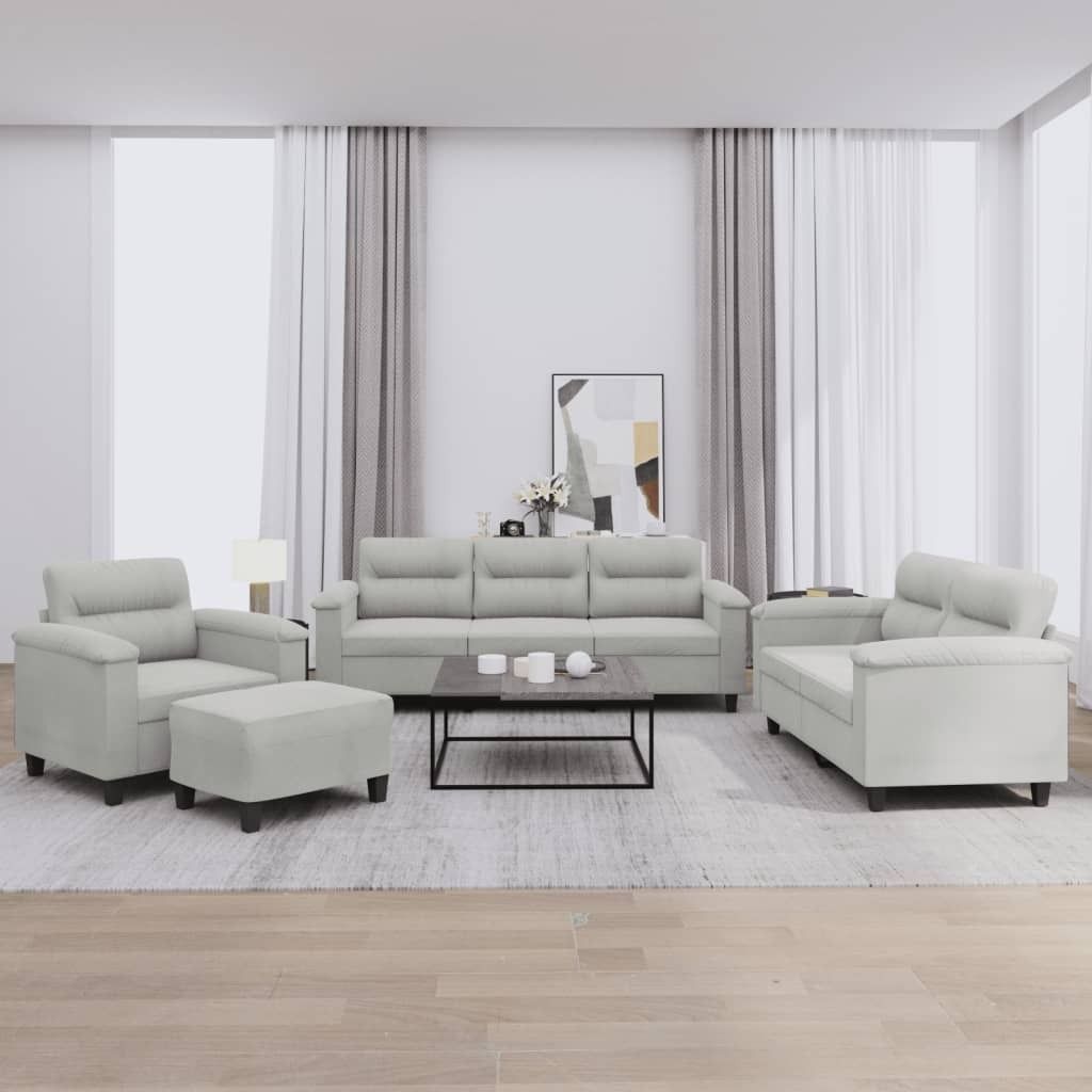 CLORIS 4-tlg. Sofagarnitur mit Kissen Hellgrau Mikrofasergewebe - Klassische Sofas 379