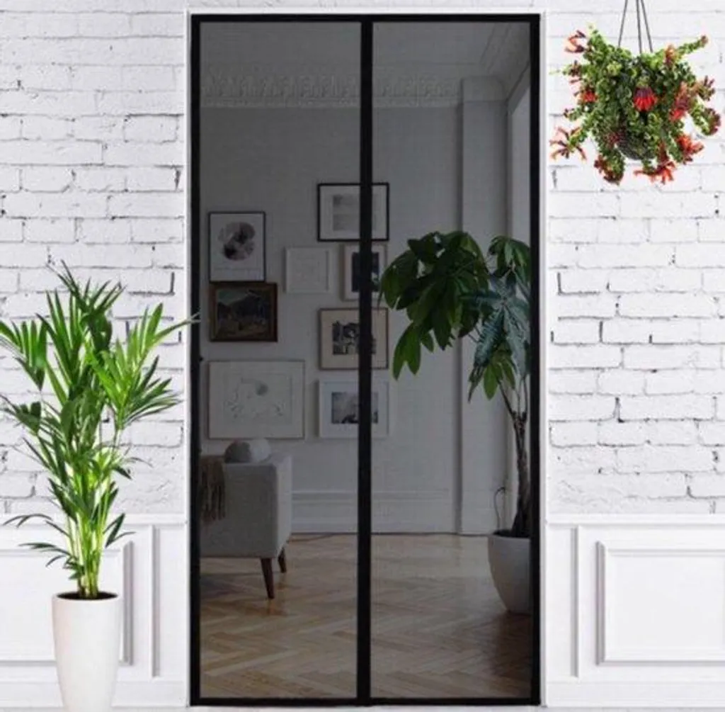 Moustiquaire magnétique de porte en fibre de verre noire 91x210 cm