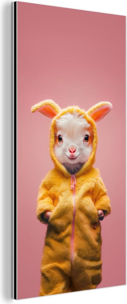 MuchoWow Wanddekoration Metall Metallbild Wandkunst 40x80 cm Kostüm - Ziege - Osterhase MuchoWow Aluminium Gemälde - Wanddekoration - Industrial