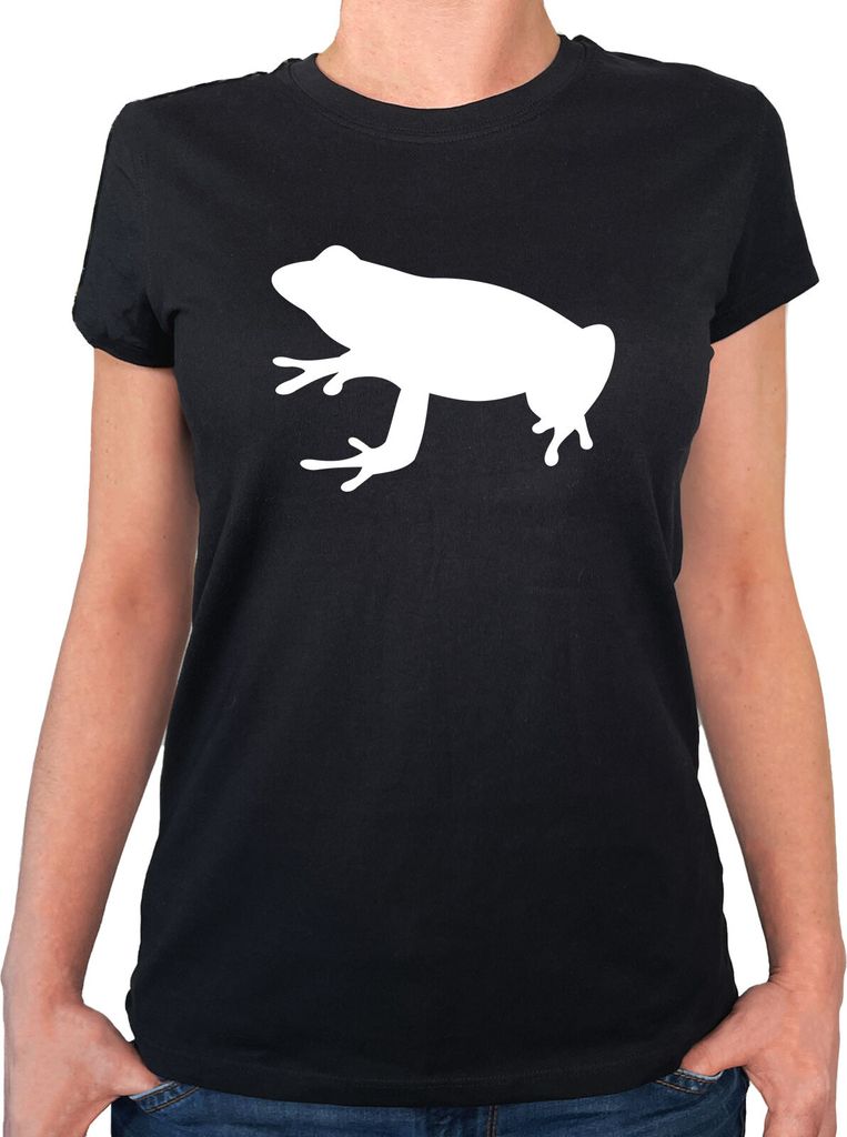 Huuraa Damen T-Shirt Frosch Kröte Silhouette XS Black Bio Baumwolle Fairtrade Damenshirt Geschenkidee