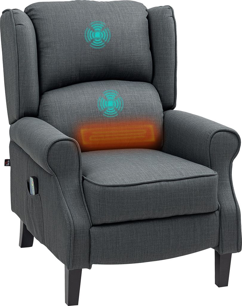 Massagesessel mit Heizfunktion, 2 Massagebereiche, Liegefunktion, bis 150 kg, Dunkelgrau