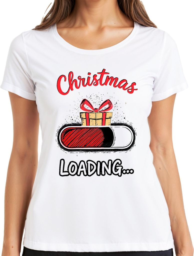 Christmas Loading Weihnachtsgeschenk Ladebalken Geschenk Lustig Damen T-Shirt, Weiß, L