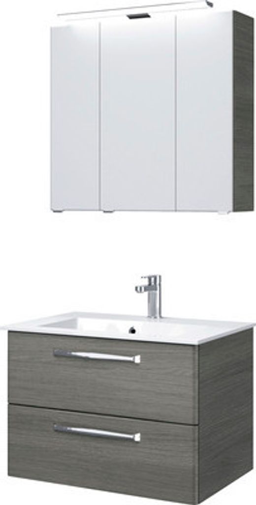 Badmöbel-Set Pelipal Kumba BxHxT 77 x 200 x 50 cm Frontfarbe graphit struktur quer mit Mineralguss-Waschtisch weiß 99.77