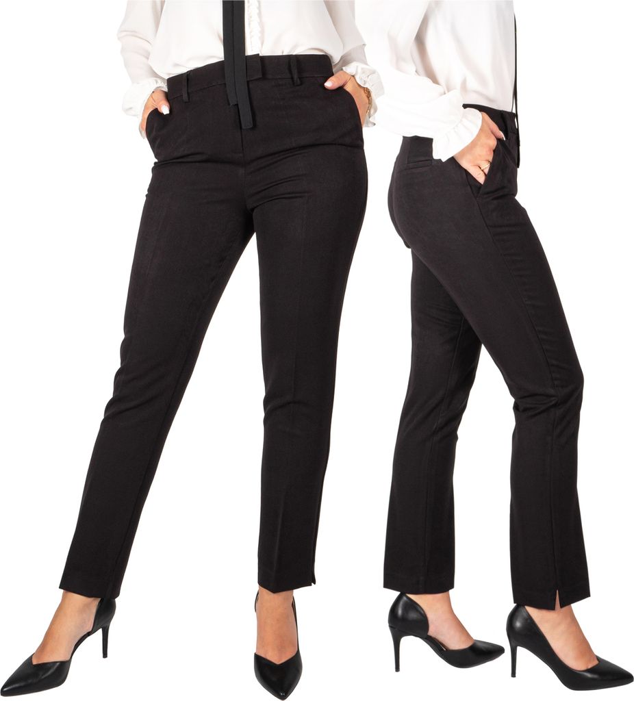 FIRI elegante Damen-Hose mit geradem Bein und hohem Bund, schwarz, W42-L29 XL