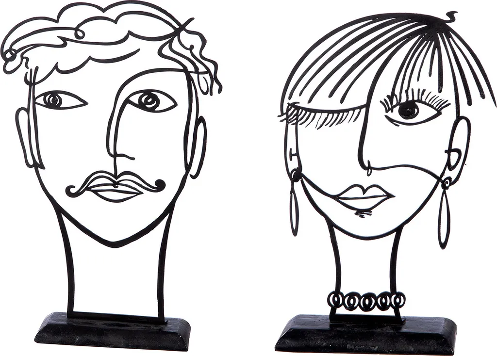 Décoration de Table Visage Abstrait en Métal Noir Gilde Modern Art x2