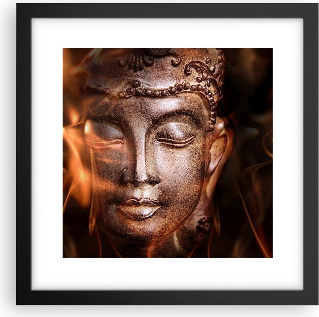 Gerahmtes Poster - Schwarzer Rahmen - Buddha Statue Geheimnis - 30x30 cm - Wand Bild - Wanddeko - Wandbilder - Wandposter - Bilderrahmen - Bilder -...