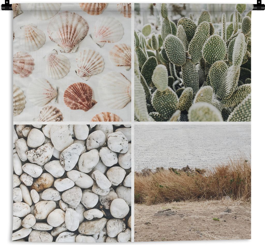 MuchoWow Wandteppich Wandbehang Collage - Sand - Steine 150x150 cm Tapisserie Dekoration Wandtuch - Wohnaccessoires - Modernes