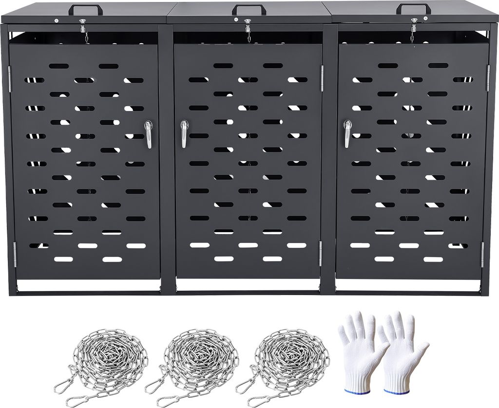 SucceBuy Mülltonnen-Lagerschuppen, 3 x 52,79 Gal, mit Kettendeckel