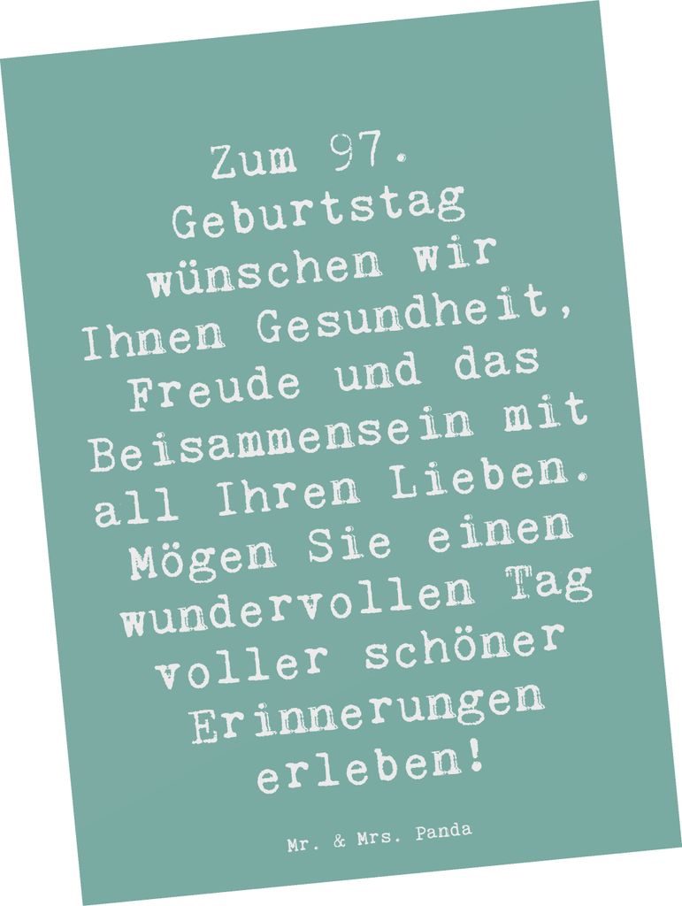 Mr. & Mrs. Panda Postkarte Spruch 97. Geburtstag - Produktbild 