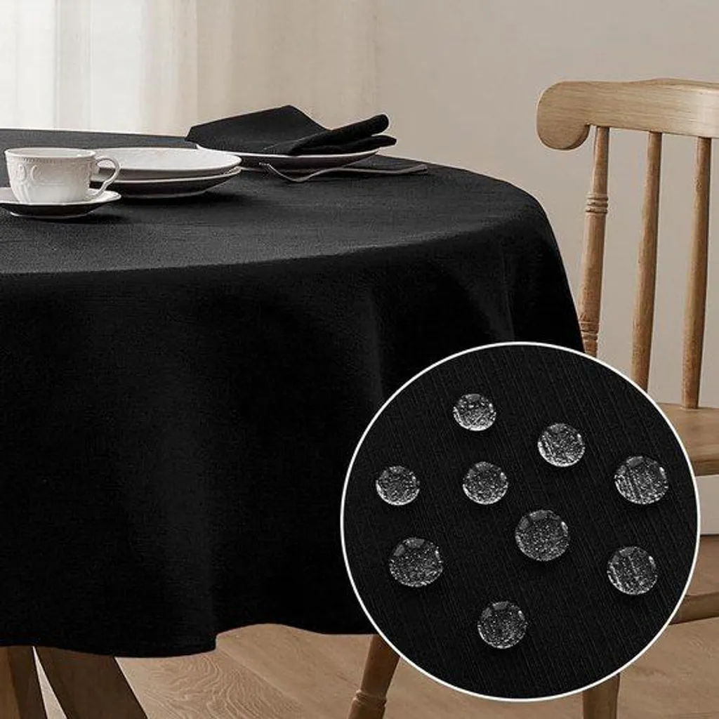 Nappe ronde noire lavable et imperméable 120 cm pour table de cuisine