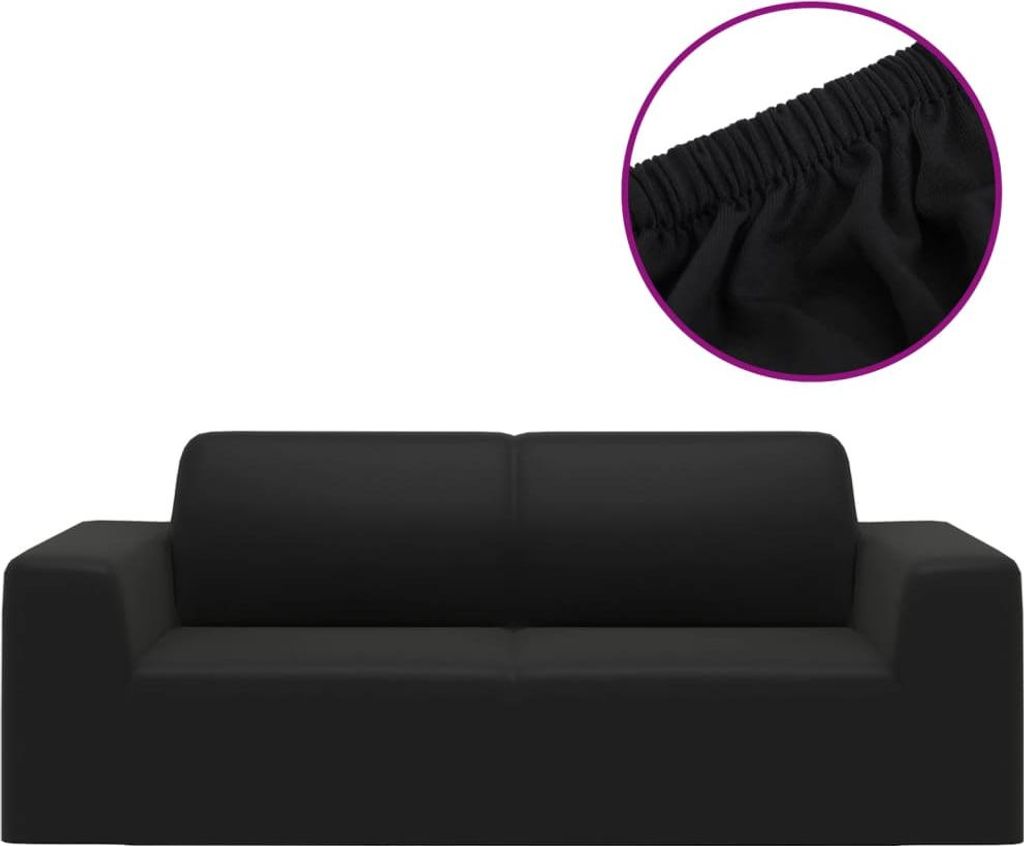 vidaXL Stretch Sofahusse 2-Sitzer Schwarz Polyester-Jersey Produktbild 