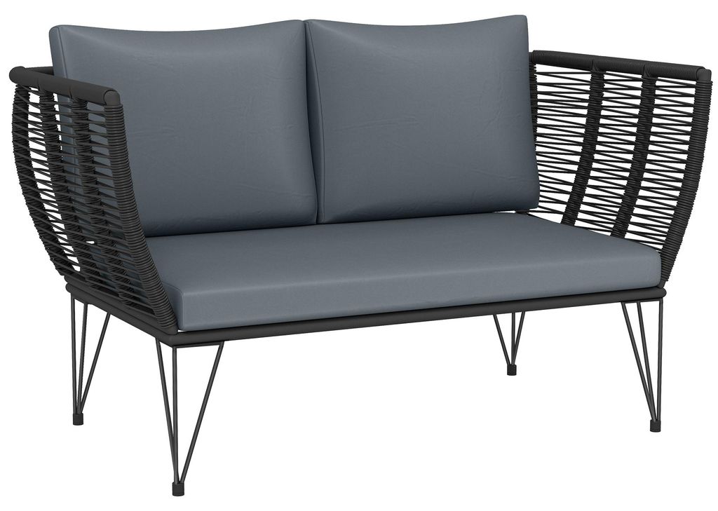 Gartensofa mit Kissen 2-Sitzer Sofa Outdoor Balkon Sofa Rattansofa Polyrattan Gartenmöbel 123 x 67 x 72 cm Hellgrau