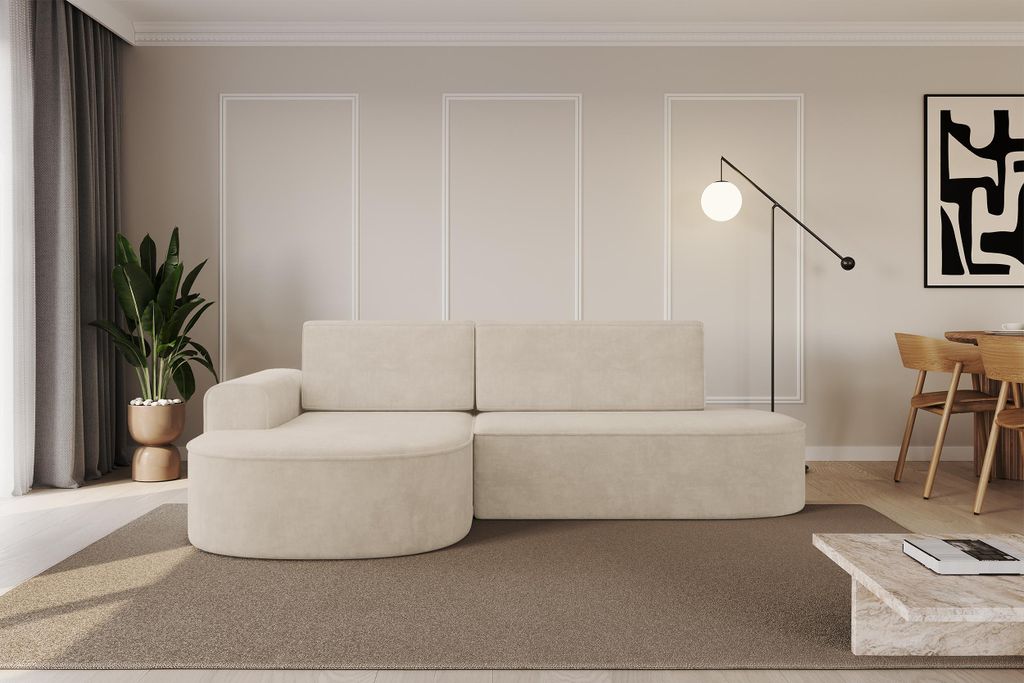 ALTDECOR Ecksofa mit Schlaffunktion und Bettkasten MARI-L1-S - 283x167x73cm Beige - Corner Sofa Eckcouch Couch L-Form, links/rechts angeordnet Schl...