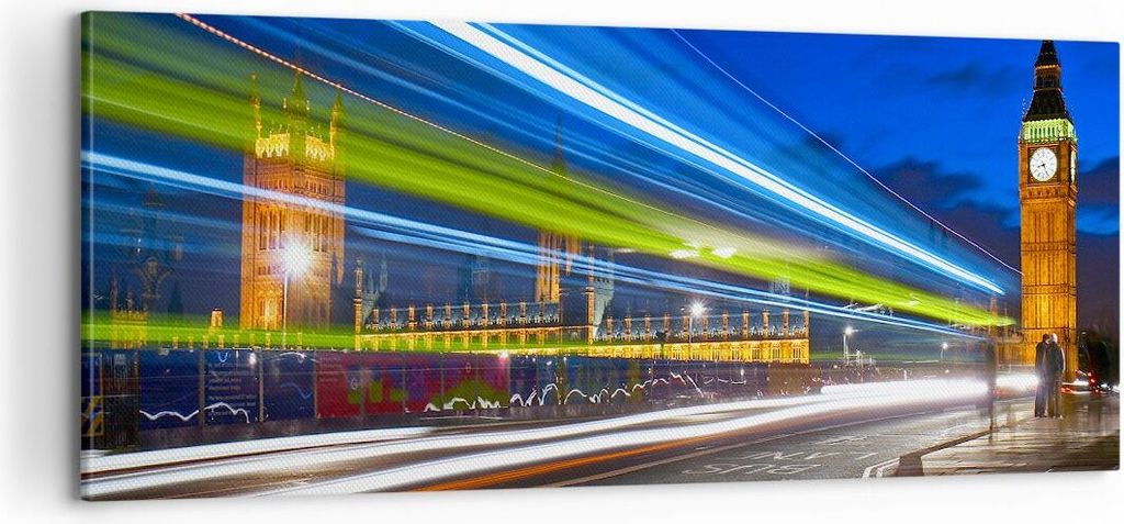 Bild auf Leinwand - Leinwandbild - London Parlamentsgebäude Big ben - 100x40cm - Wand Bild - Wanddeko - Leinwanddruck - Bilder - Kunstdruck - Lein...