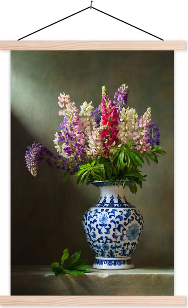 MuchoWow Textilposter Stilleben - Vase - Blumen 120x180 cm mit holzfarbenen Rahmen - Textil-Plakat