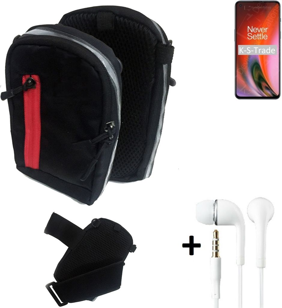 K-S-Trade Outdoor Gürteltasche Holster Umhängetasche + Kopfhörer kompatibel mit OnePlus Nord 2 5G schwarz Handy Tasche Case travelbag Schutzhülle