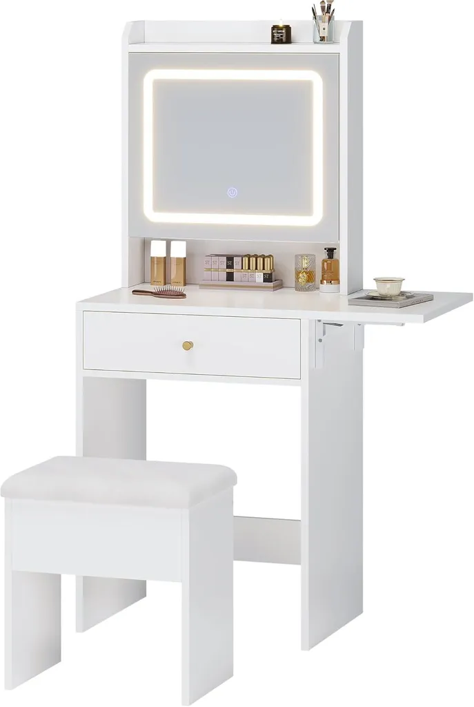 Coiffeuse blanche à luminosité réglable et éclairage 3 couleurs LED - 3