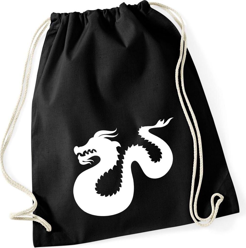 Huuraa Turnbeutel Dragon Silhouette 12 Liter Black Baumwolle Rucksack Geschenkidee