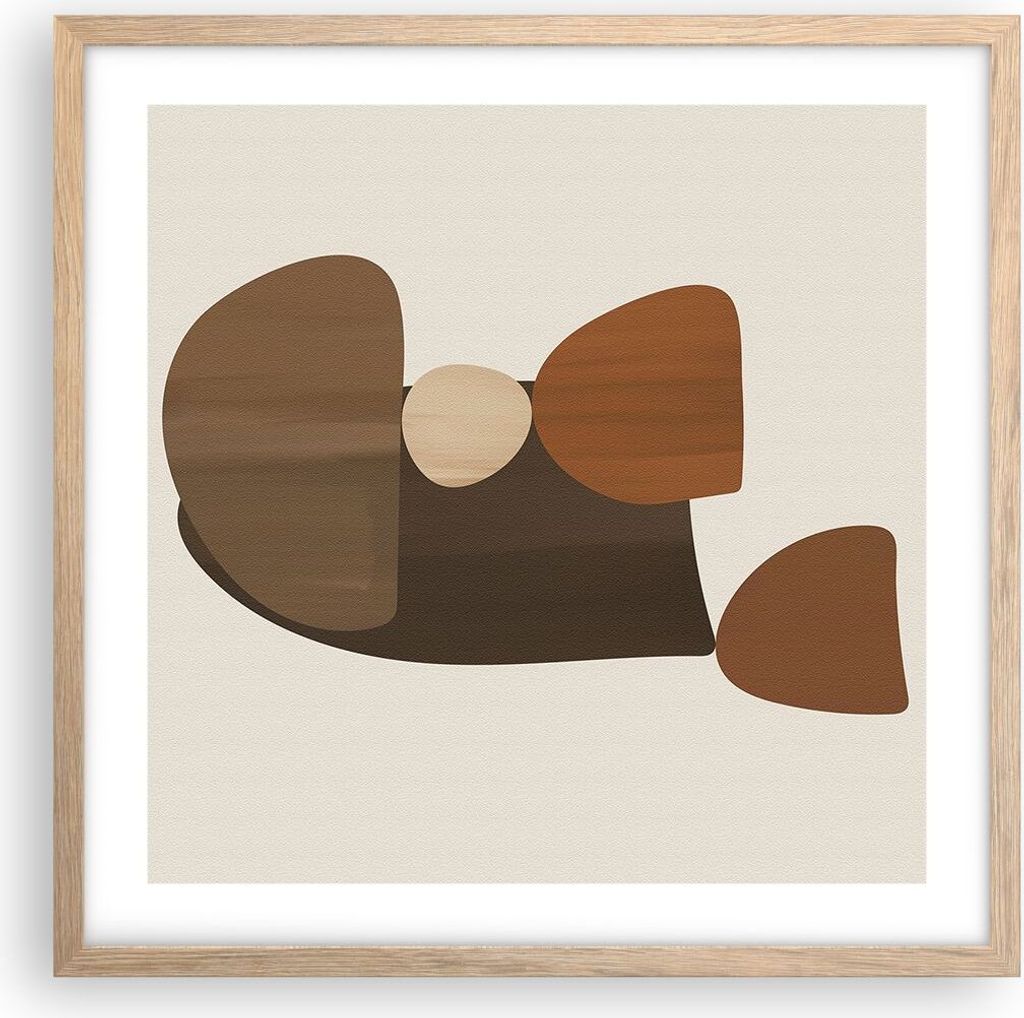 Gerahmtes Poster - Rahmen in heller Eiche - Abstraktion Braun Minimalismus - 50x50 cm - Wand Bild - Wanddeko - Wandbilder - Wandposter - Bilderrahm...
