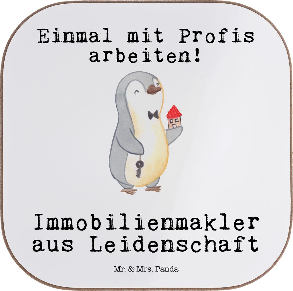 Mr. & Mrs. Panda Untersetzer für Gläser Immobilienmakler Leidenschaft - Weiß - Geschenk, Immobilienkaufmann, Glas, Ausbildung, Kaffeeuntersetzer...