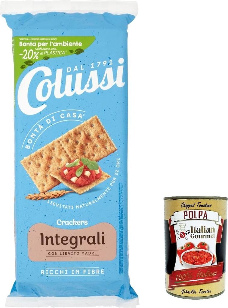 3x Colussi Vollkorn cracker integrali mit nachhaltigem, ballaststoffreichem Mehl 500 g + italienisches Gourmet-Fruchtfleisch 400 g